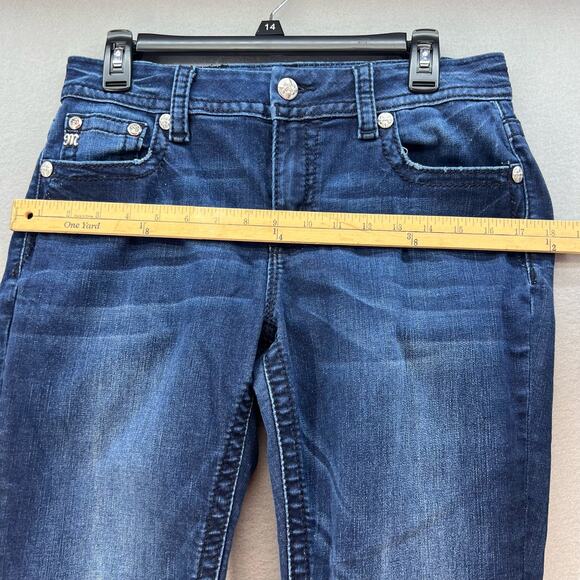 Miss Me Jeans Women's 29x29.5 (8) Dark Blue Easy Skinny Sequins Flower Bling - Picture 11 of 14